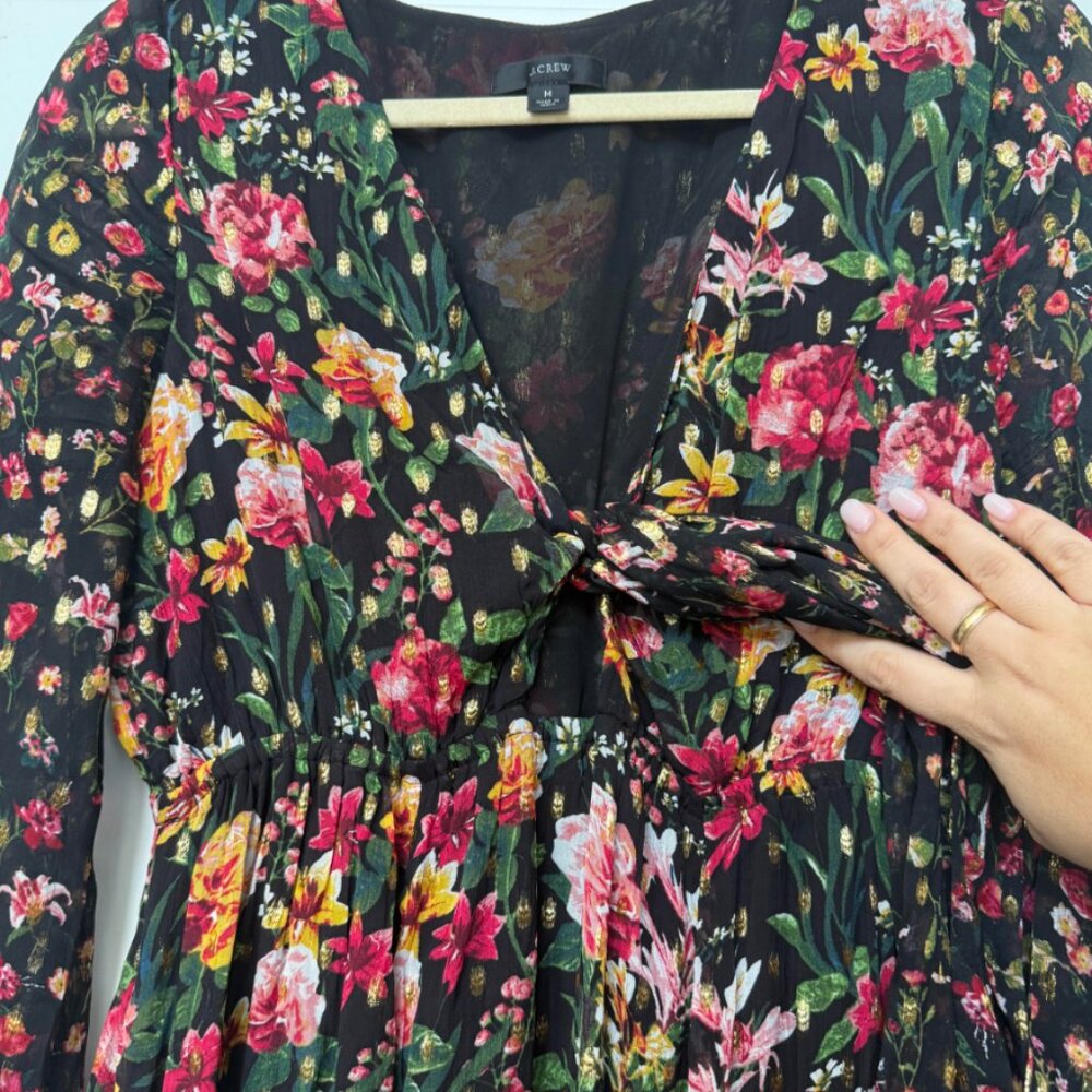 J.Crew Tie-Front Lurex Maxi In Black Mixed Print … - image 2